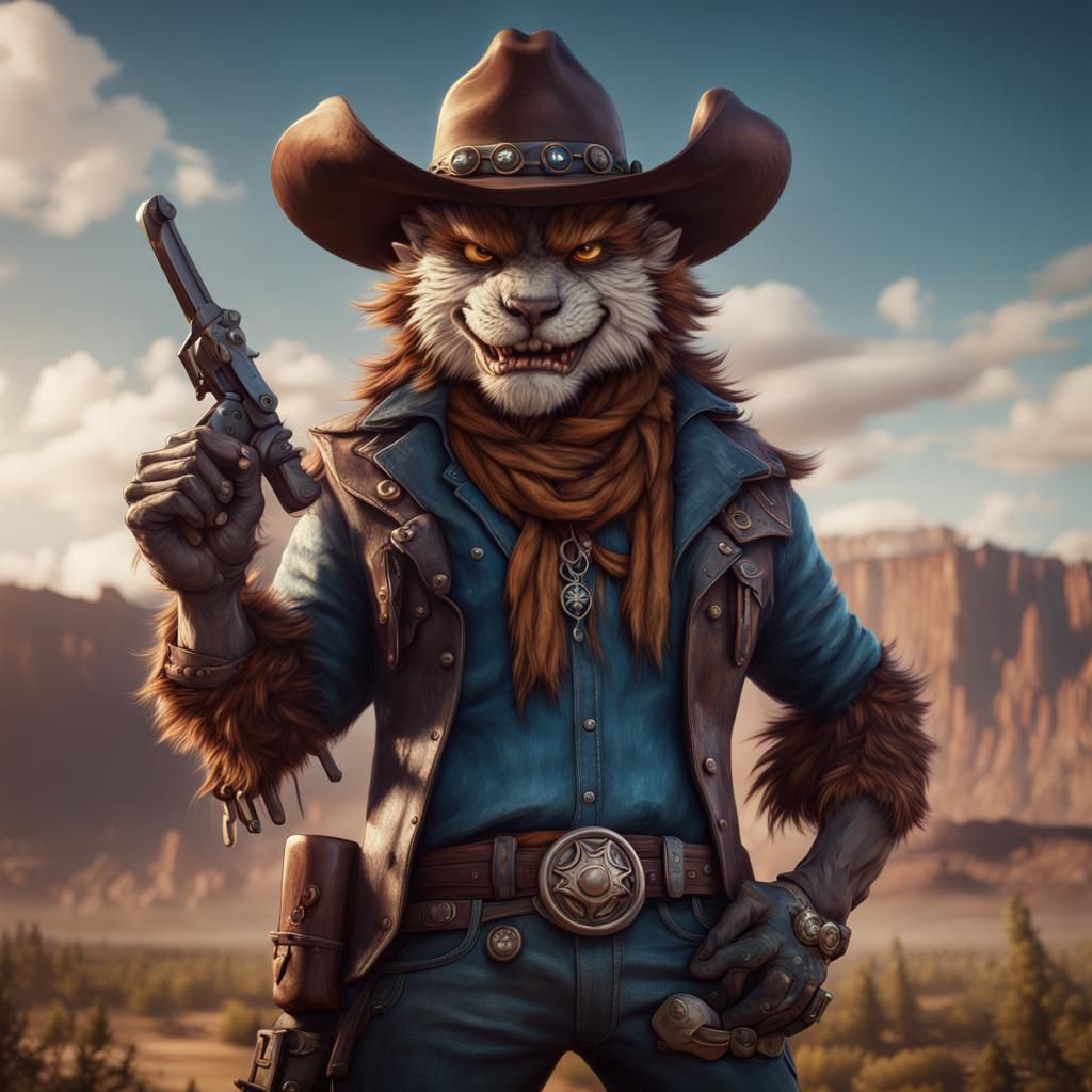 Fanged Furry Humanoid with Cowboy Hat
