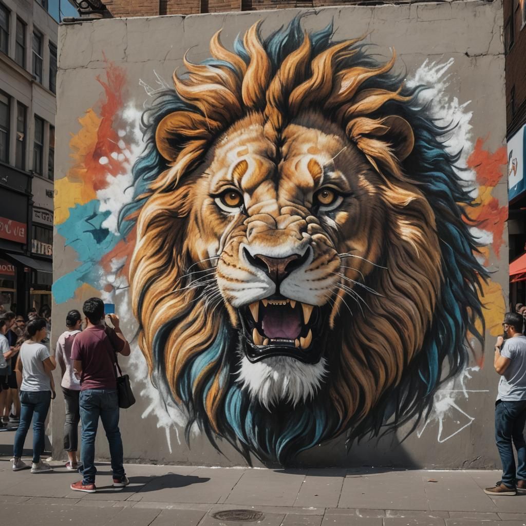 3D Chalk Lion Roar Street Art Mural