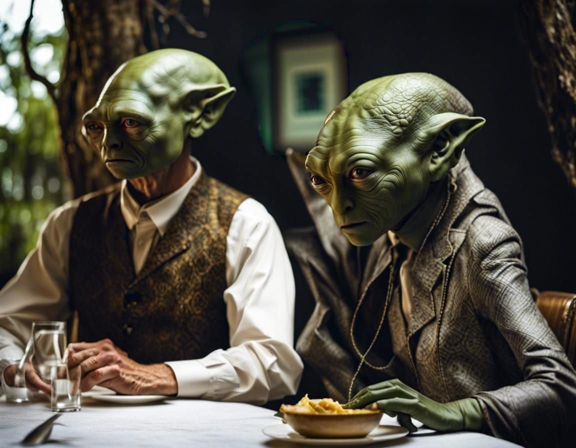 Surreal Alien Restaurant Celebration in Hyperreal Detail