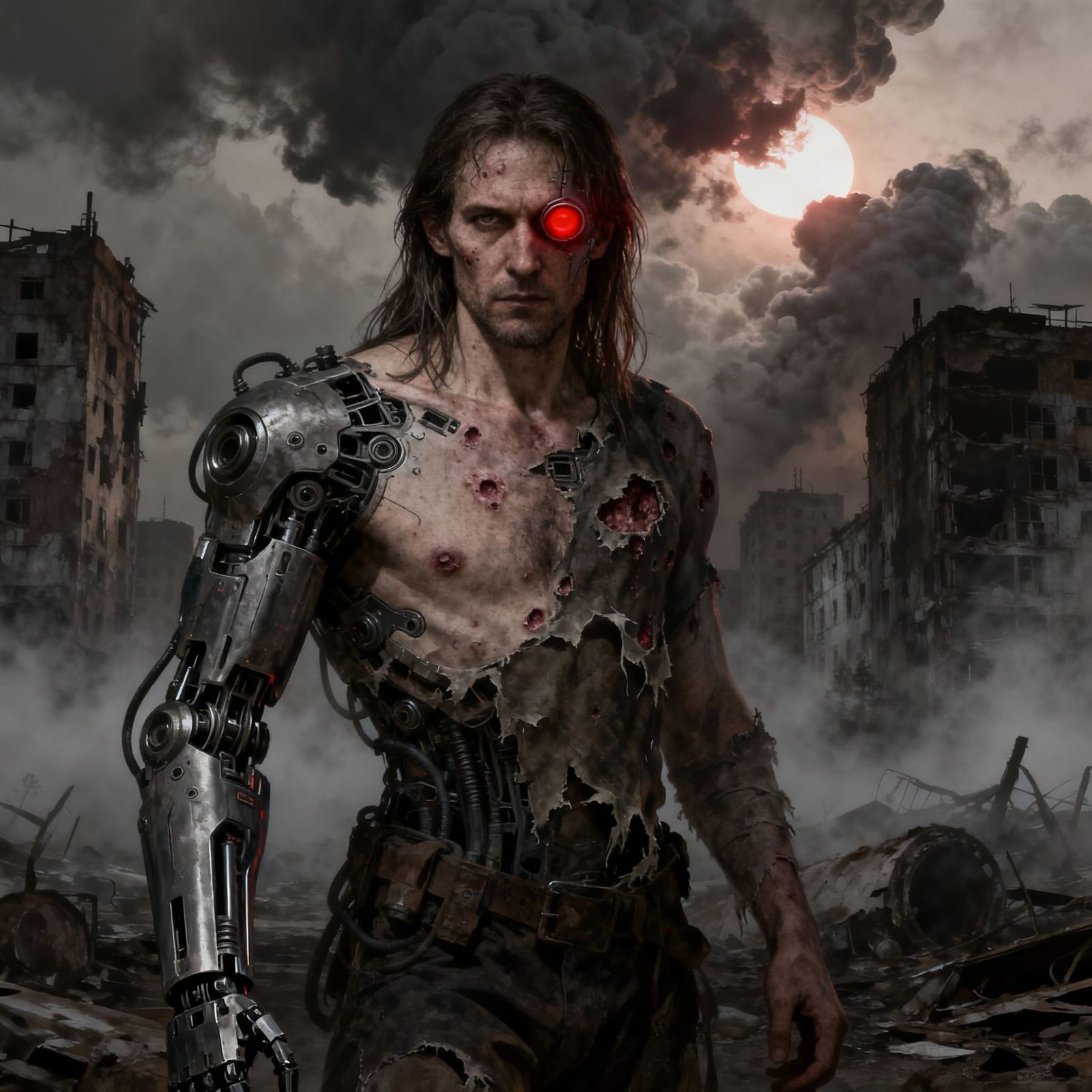 Cybernetic Assassin in Ruined City