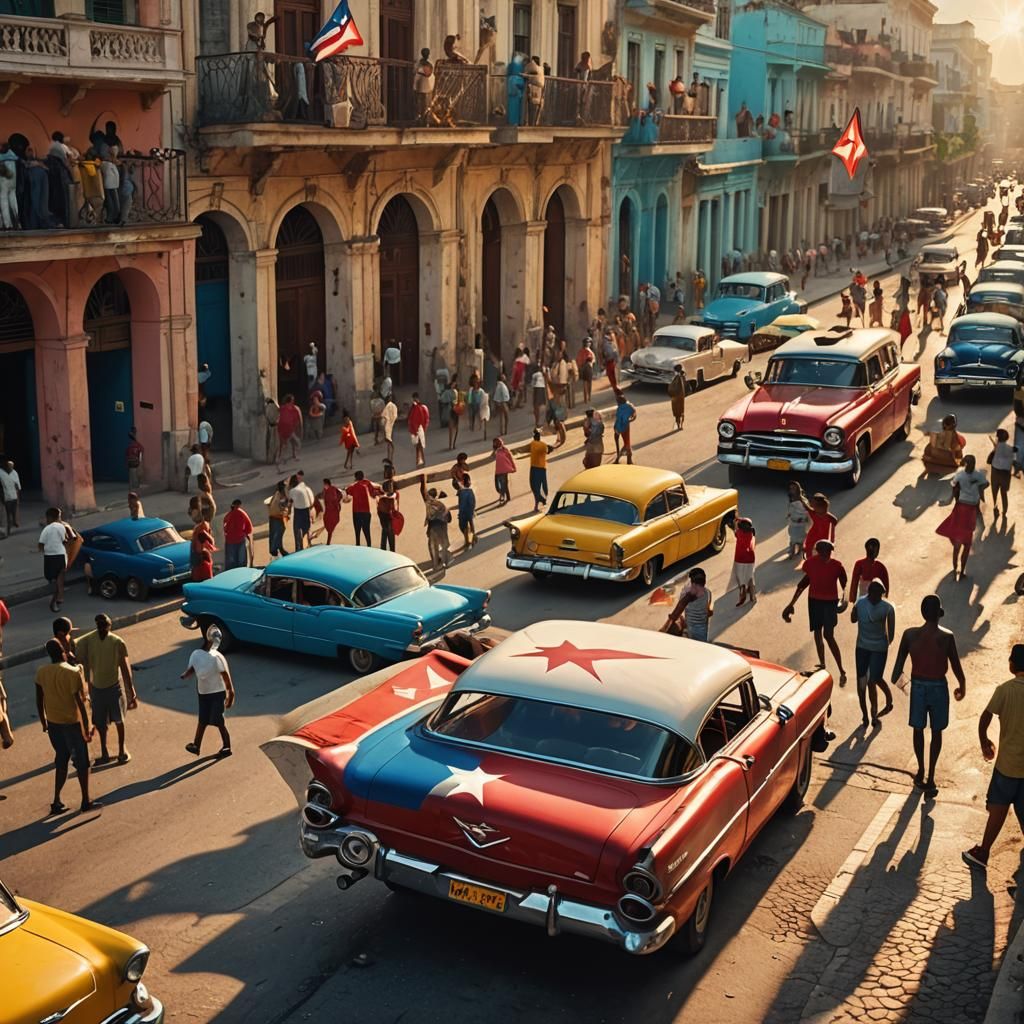 Cubans Celebrate Freedom in Havana: A Digital Painting