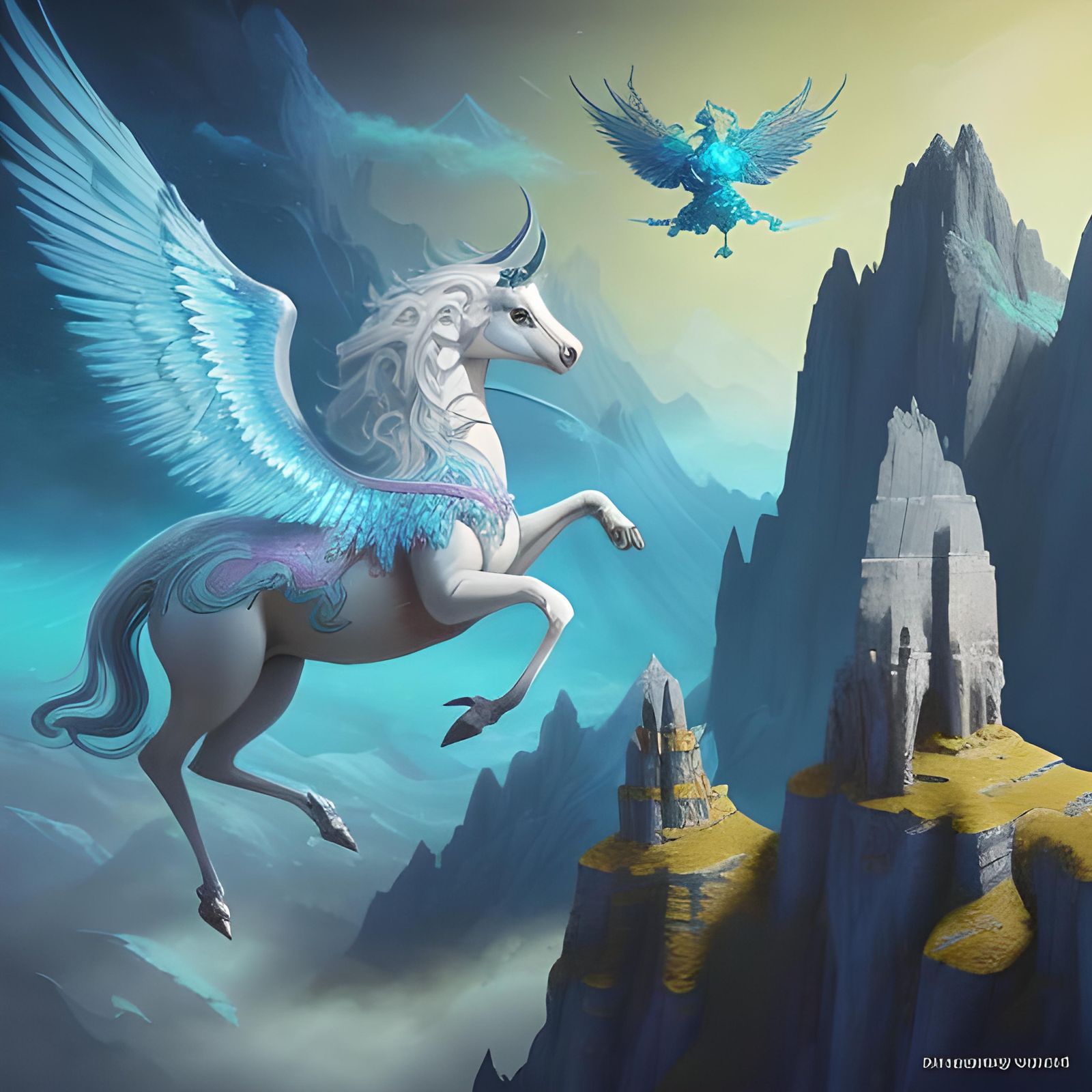 Pegasus Flight: Mythical Scene in Fairycore Style