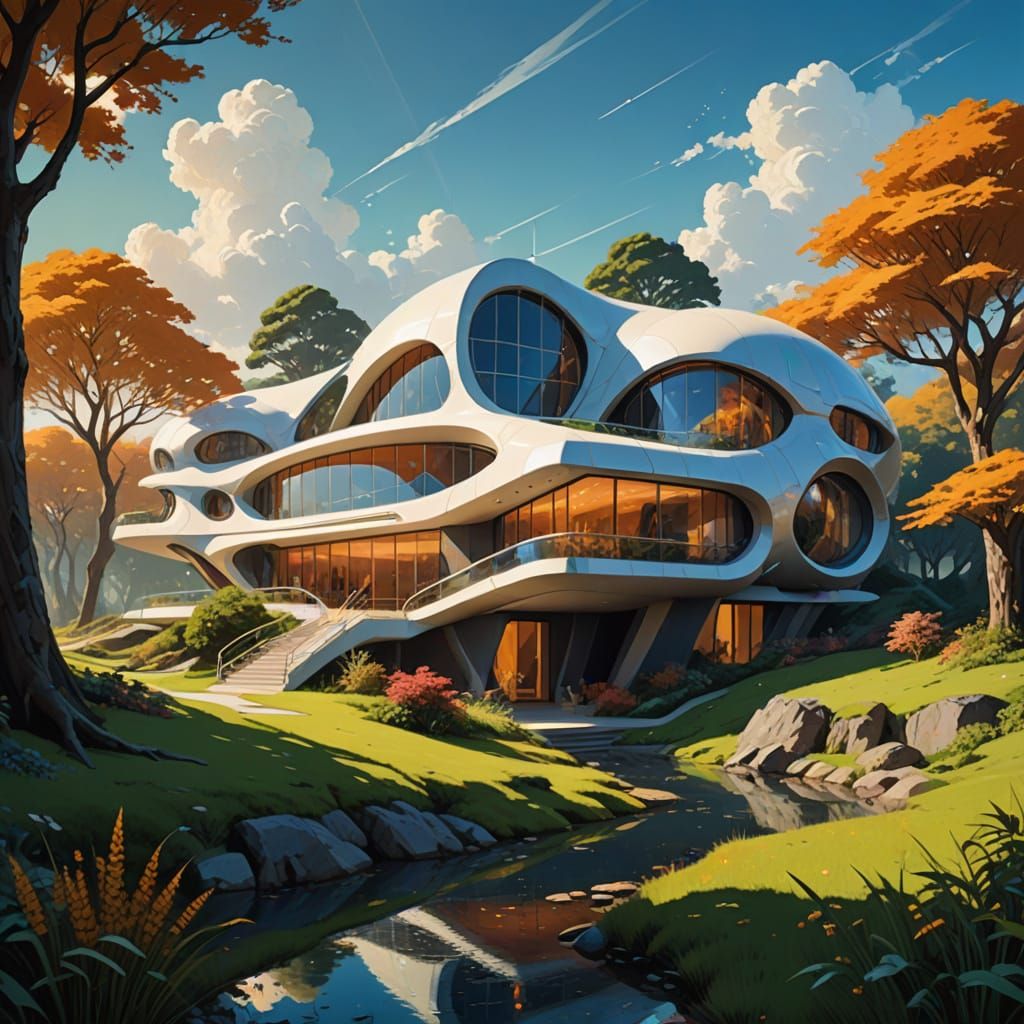 Surreal Futuristic Country Estate in Vibrant Colors