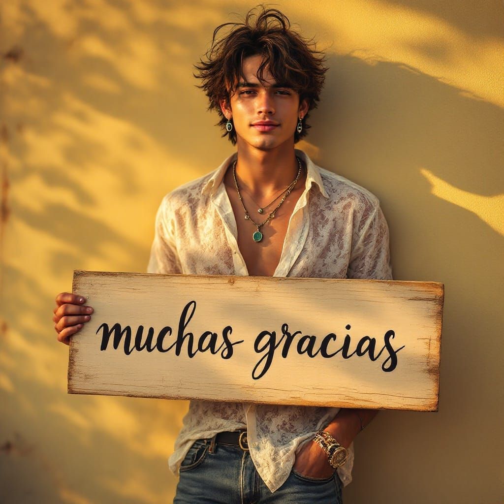 Sensual Latino Gentleman Exudes Gratitude in Vibrant Impress...