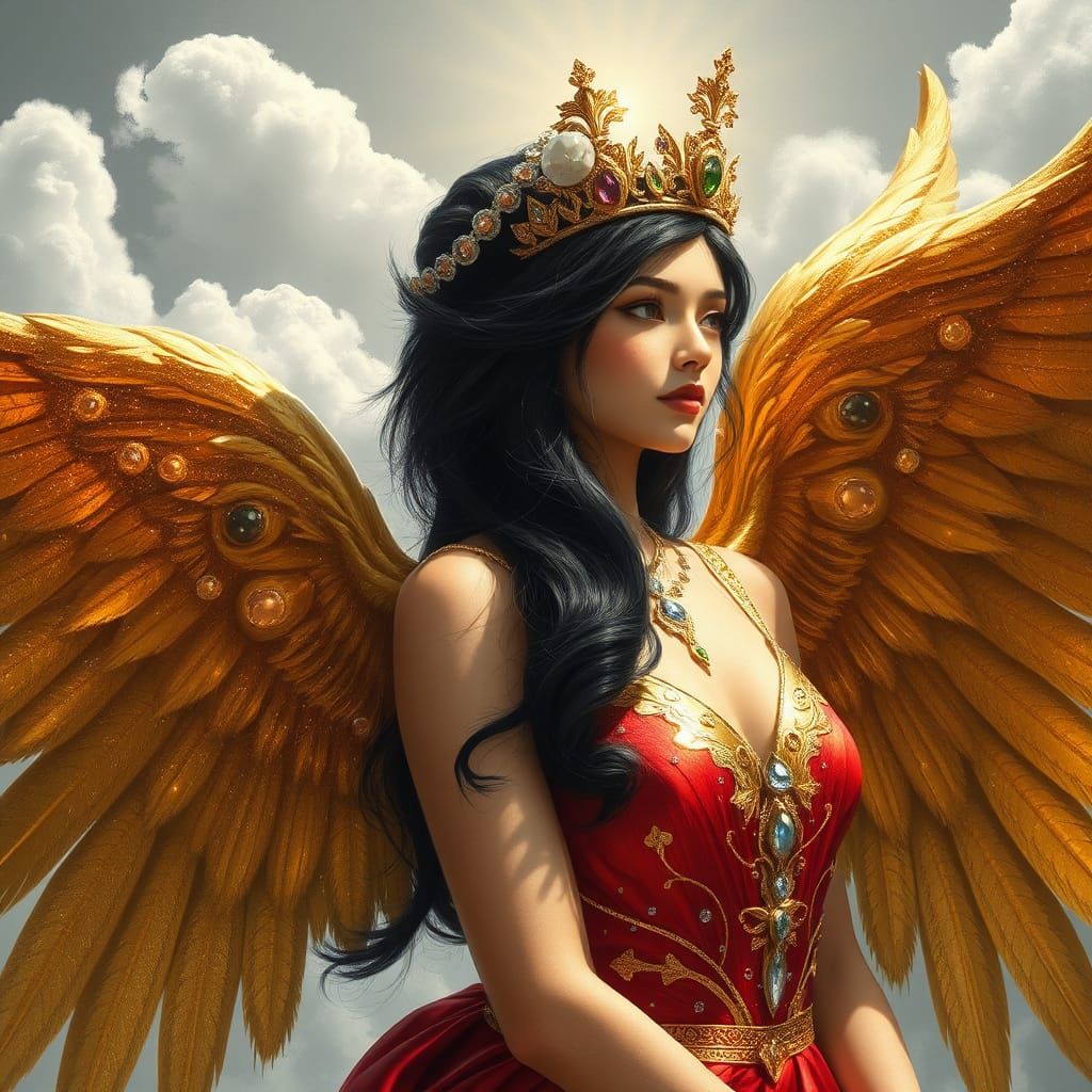 Glittering Angel with Golden Wings: Fantasy Art