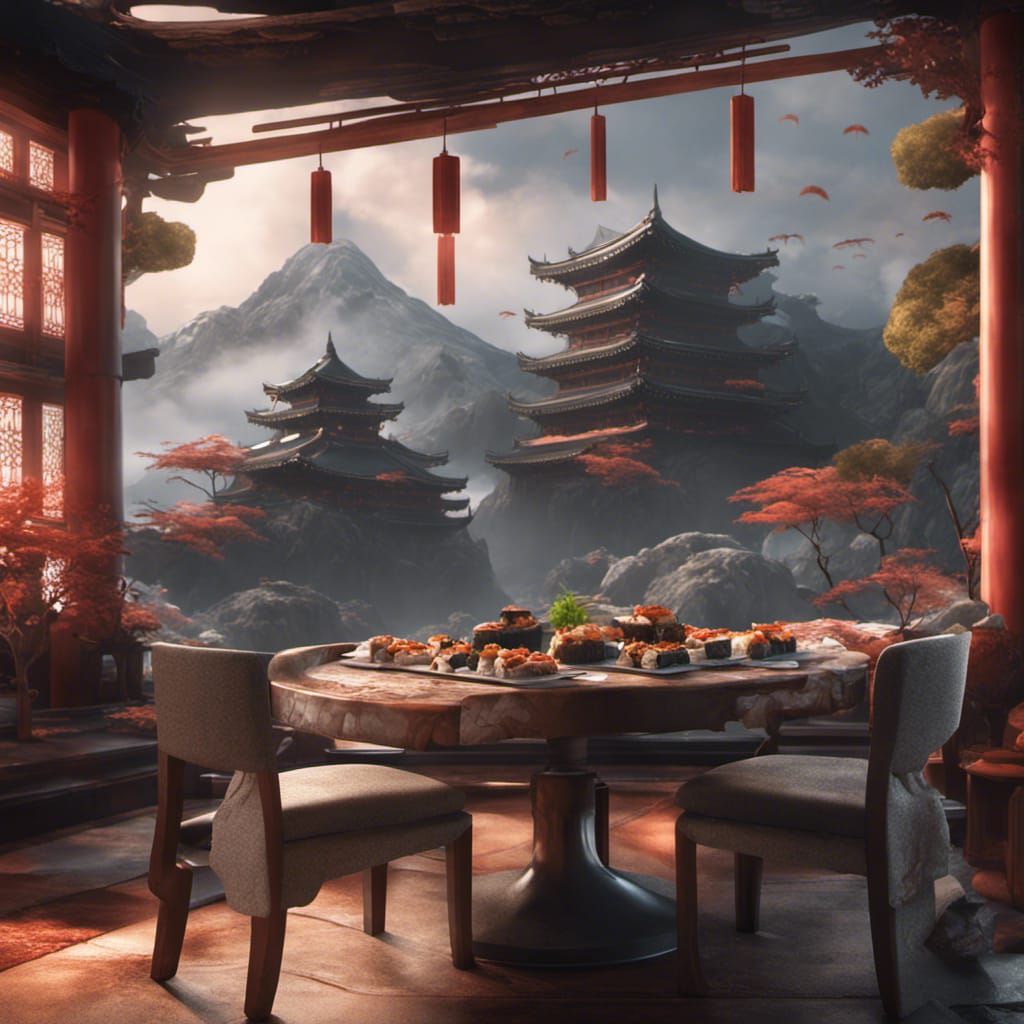 Detailed Sushi Matte Painting in Deep Color