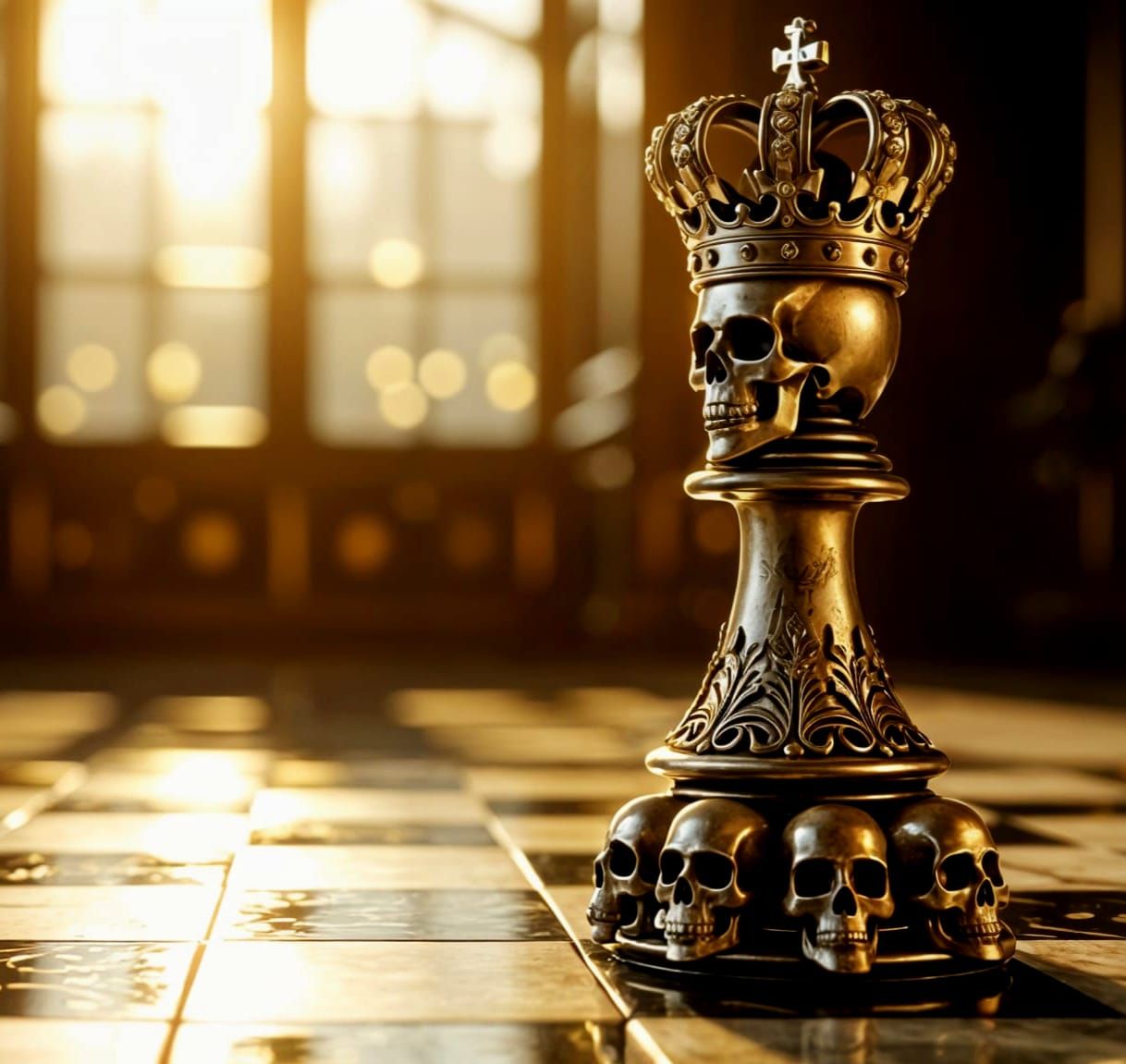 Skull King Chess Piece in Dark Fantasy Style