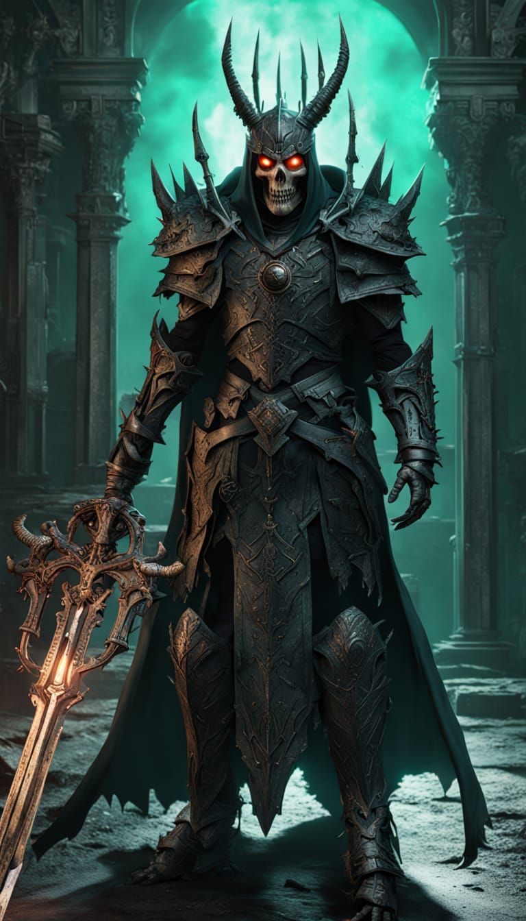 Undead Lich King in Crypt with Crimson Eyes