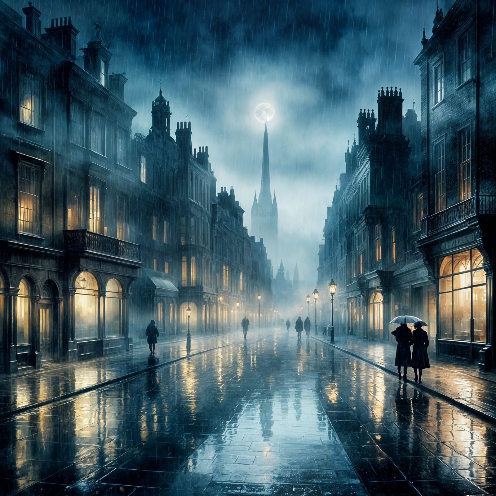 Ethereal Moonlit Cityscape in Atmospheric Style