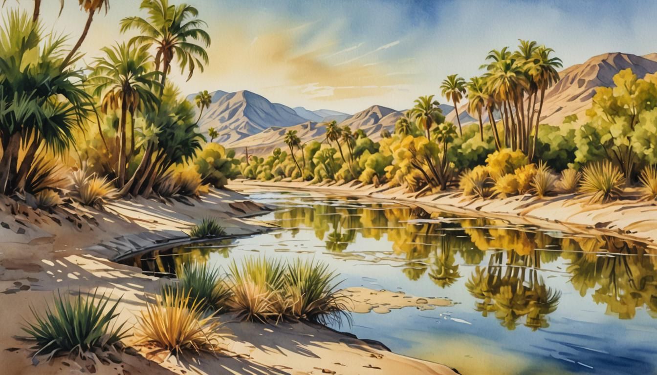 Surreal Rio Grande River in Watercolor Style