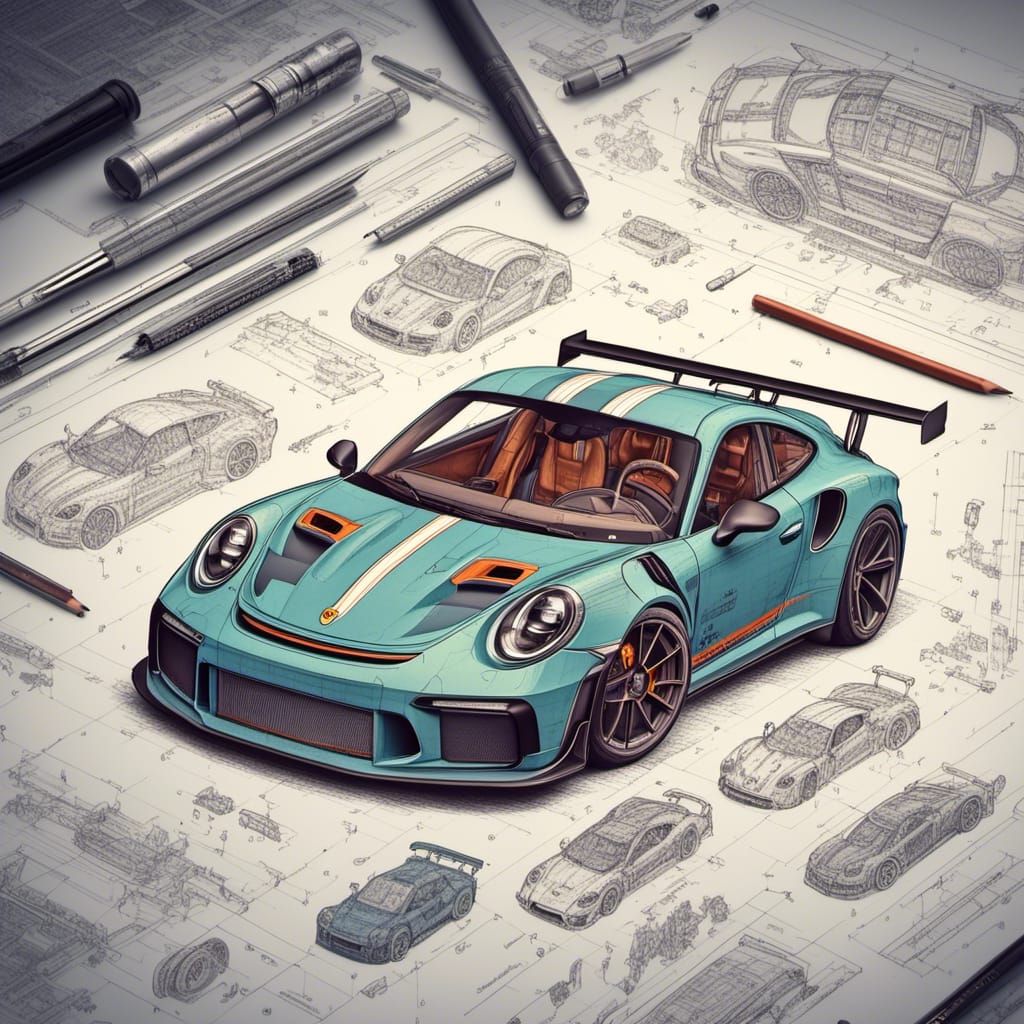 Detailed Blueprint of Porsche 992 GT3 RS