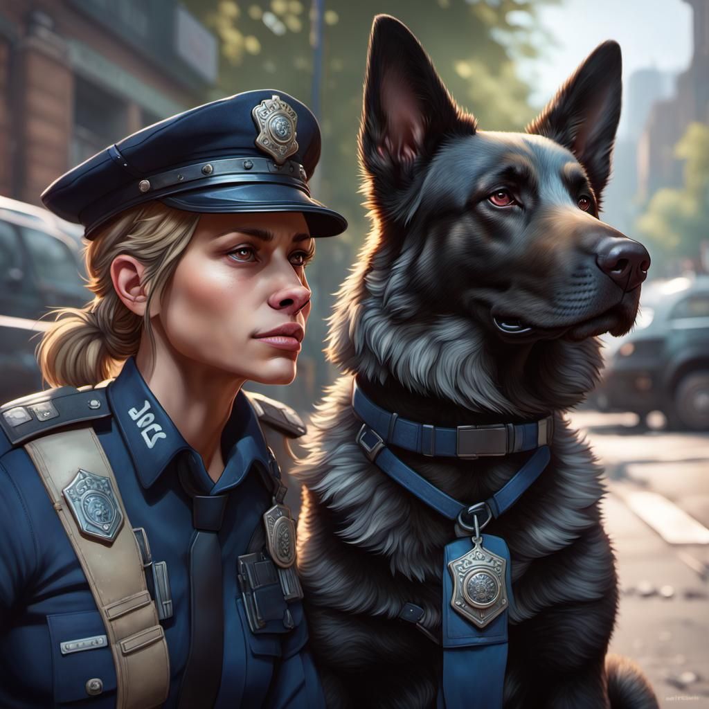 Retired Police Dog Portrait in Hyperdetailed Style