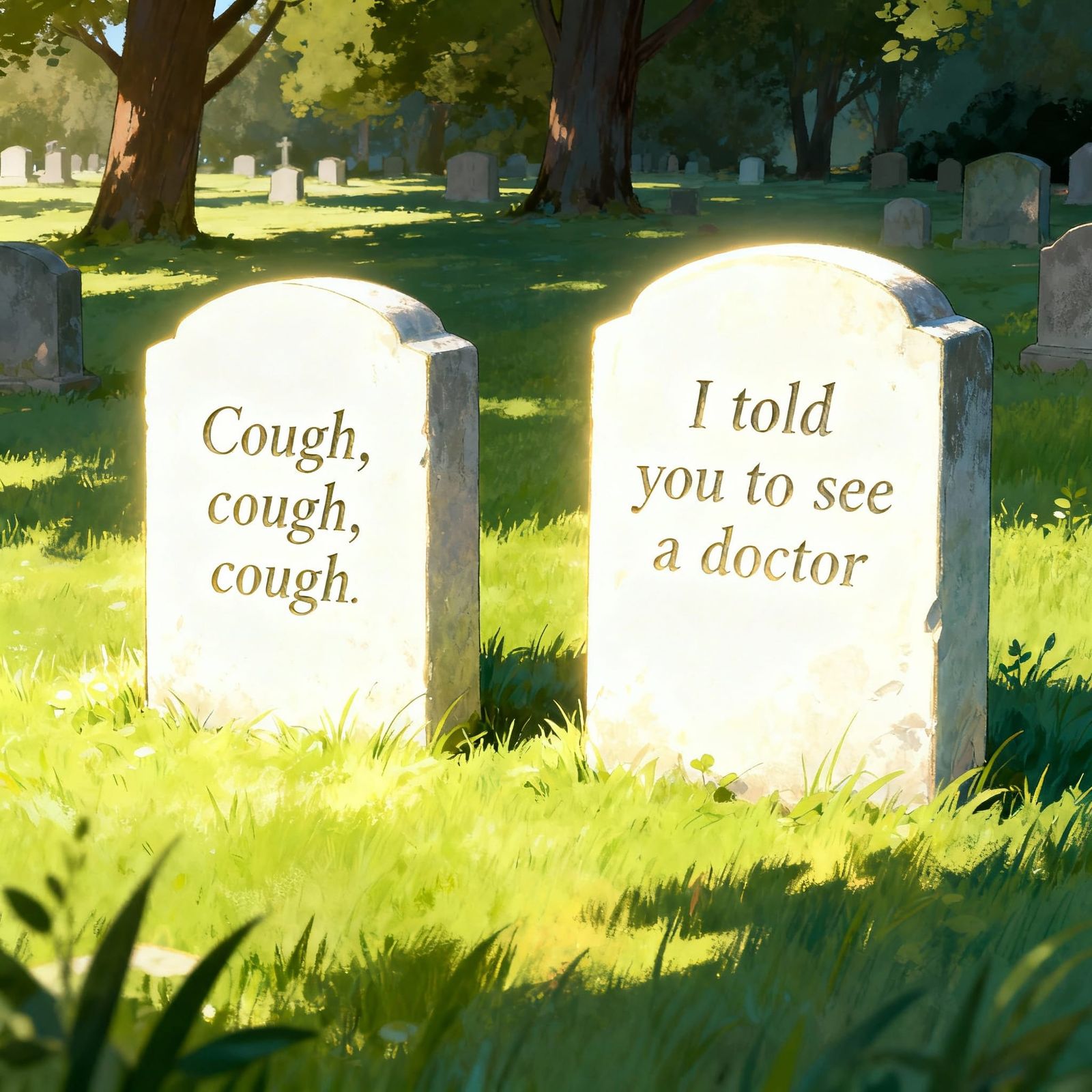 Peaceful Cemetery with Whimsical Headstones