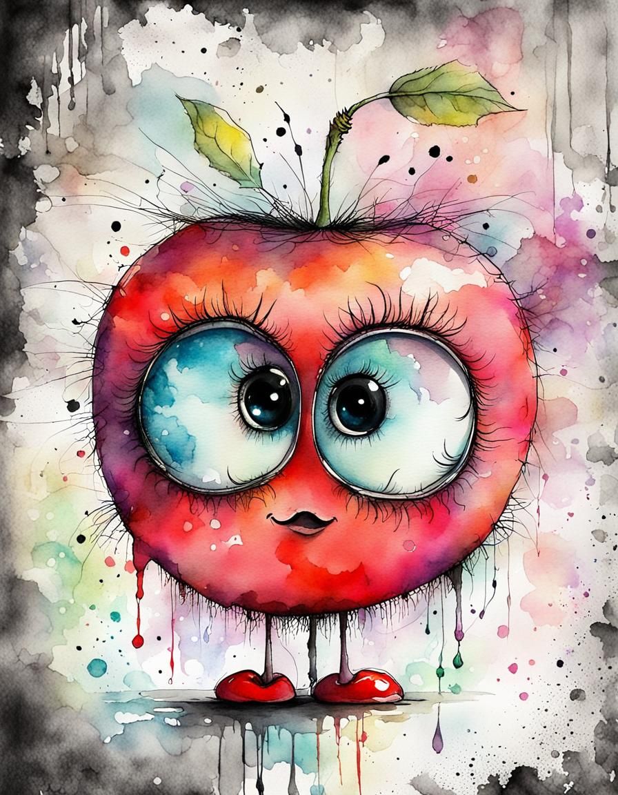 Adorable Cherry Character in Watercolor Style
