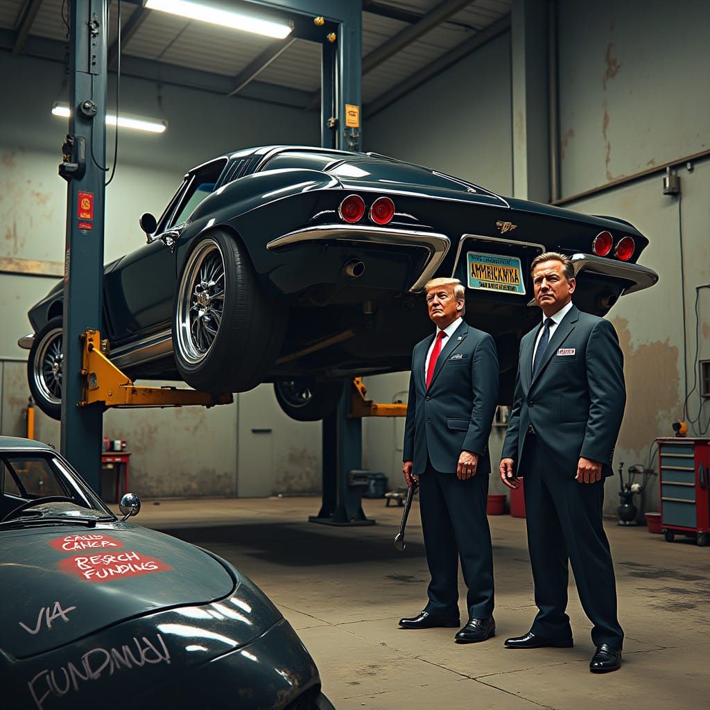 Luxury Car Suspension in Dystopian Garage