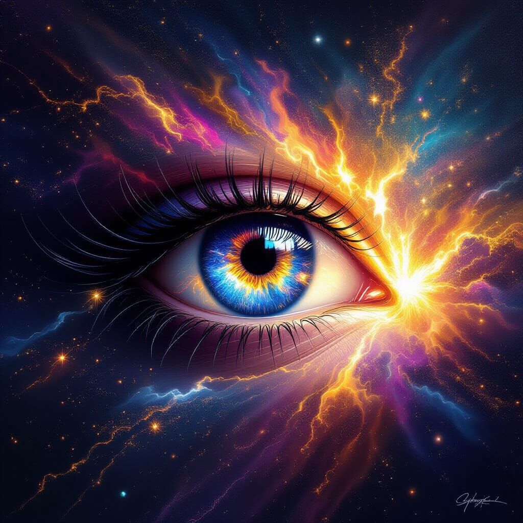 Cosmic Eye Emerges from Paper in Vivid Fantasy Art