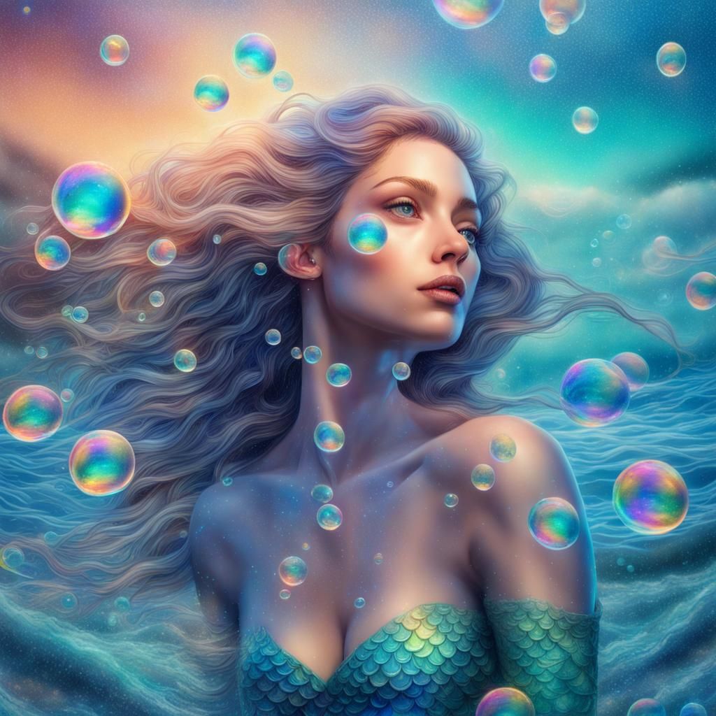 Mermaid Astral Illustration in Holographic Style