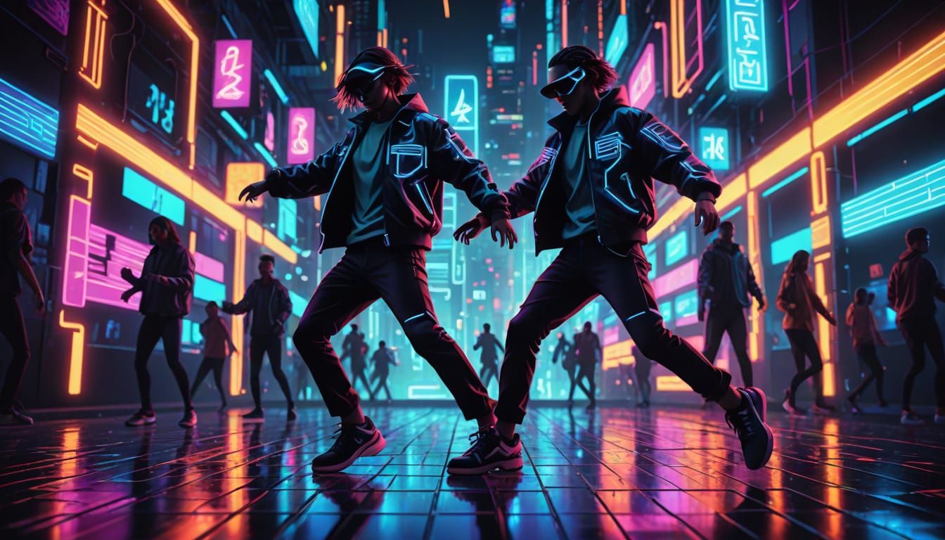 Person Dancing in Neon Pixel Art Style