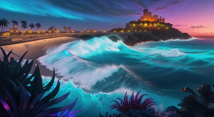 Tropical Cyberpunk Fortress on a Monster-Infested Beach