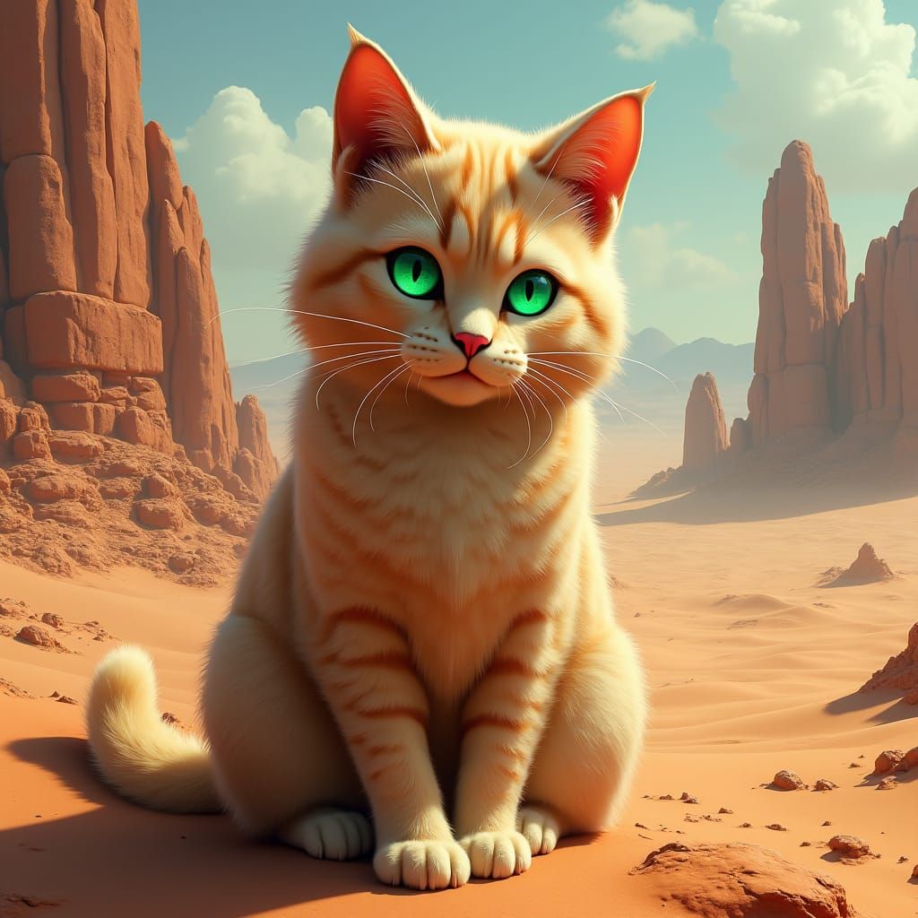 Majestic Cat in a Detailed Desert Landscape