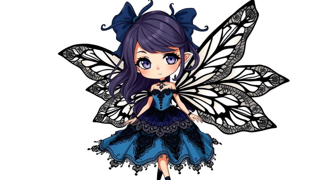 Chibi-Gothic Fairy in Whimsical 2D Cartoon Style