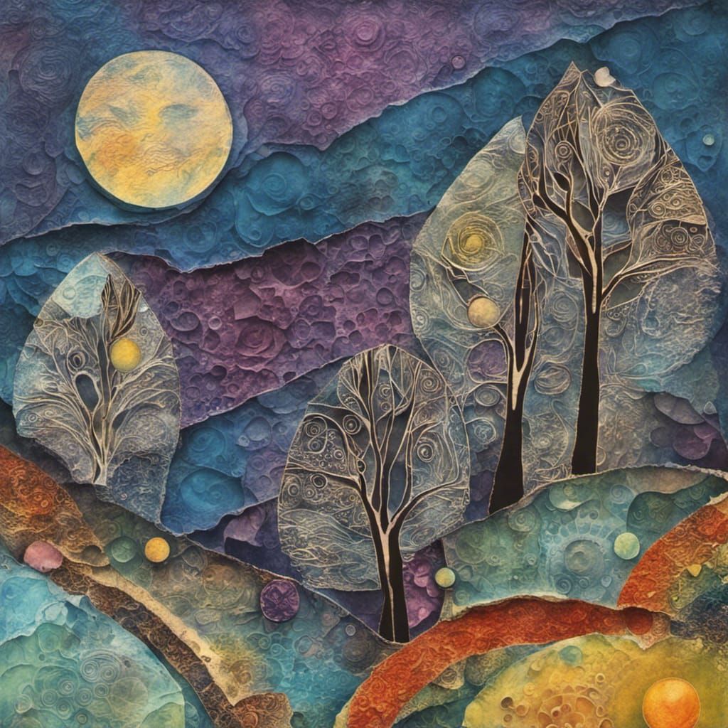 Enchanted Moonscape and Forest Illustration