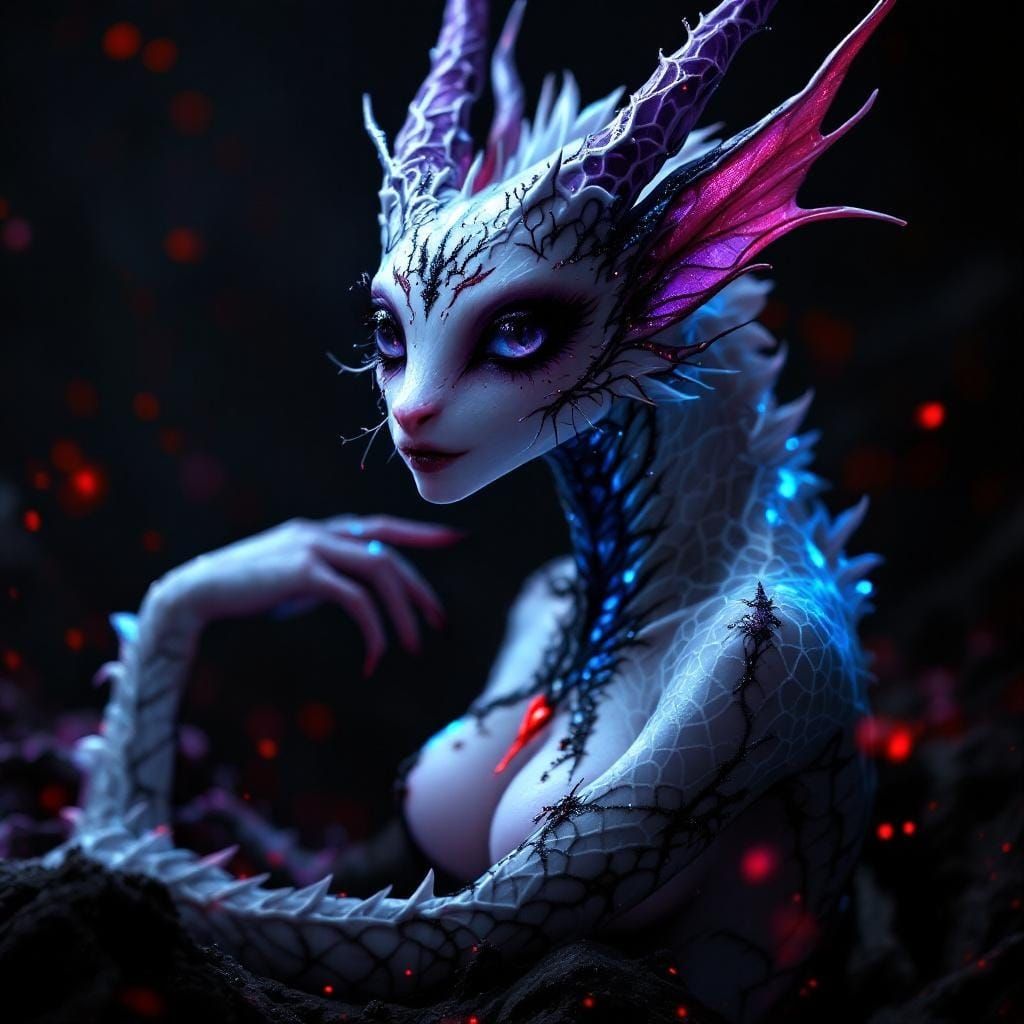 Goth Fairy Dragon Female in Dark Fantasy Style