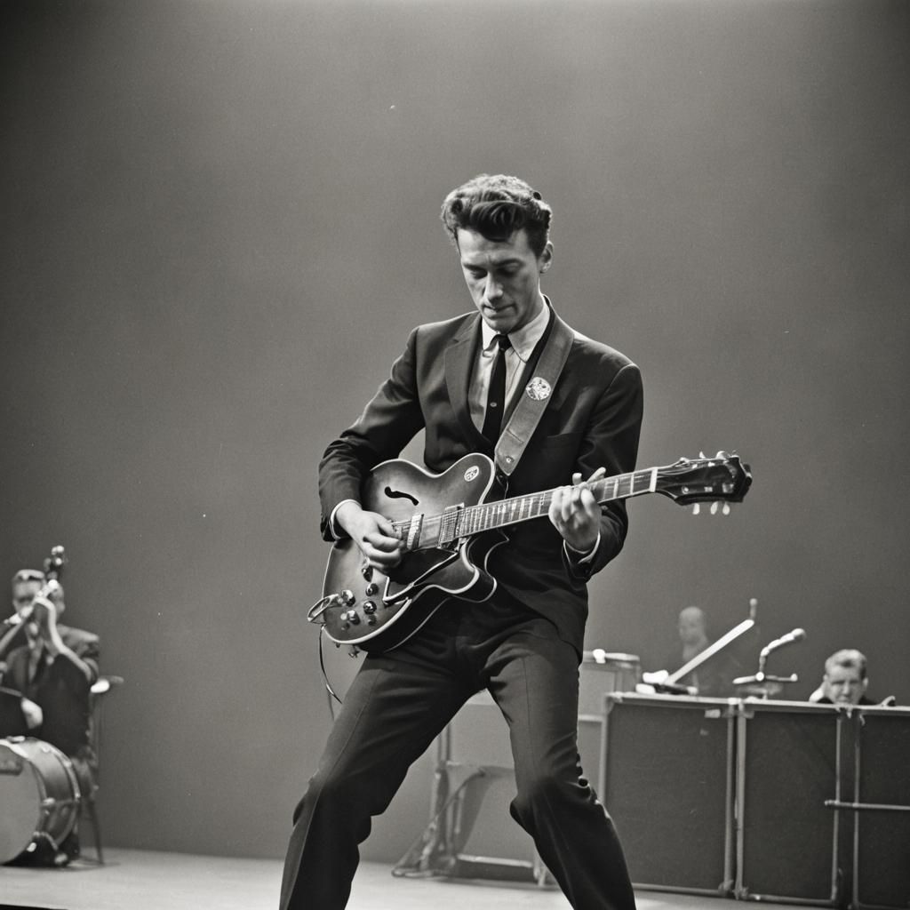 Guitarist in 1950s Rock and Roll Concert