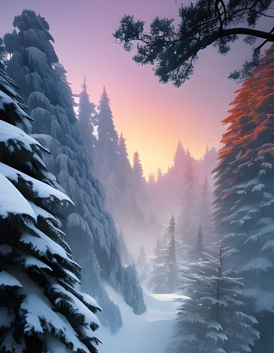 Sunny Winter Morning in Mountain Valley