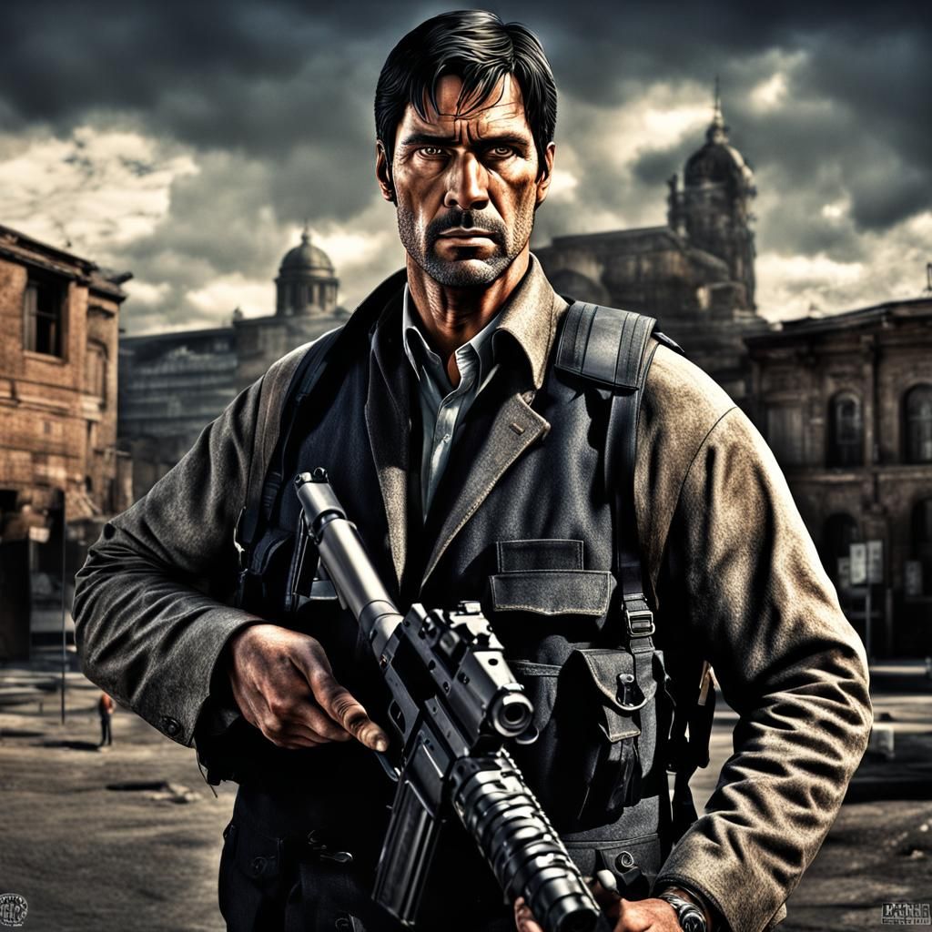 Hyperrealistic Detective with Glock 17, Moody Lighting