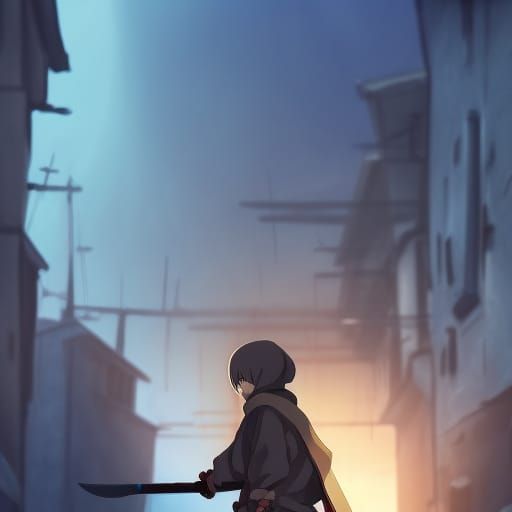 Dark Alleyway Warrior, Studio Ghibli-Inspired