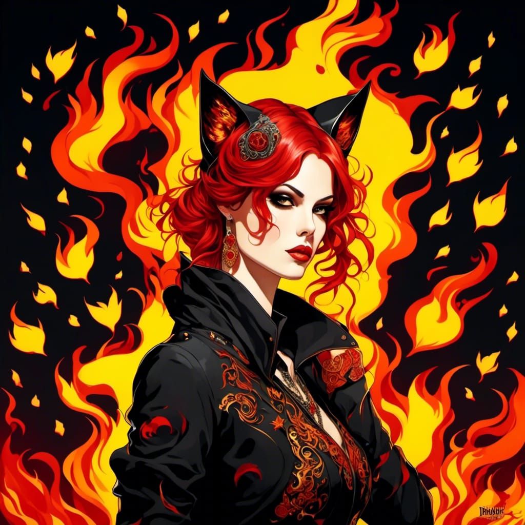 Fiery Neko Girl with Brooding Style