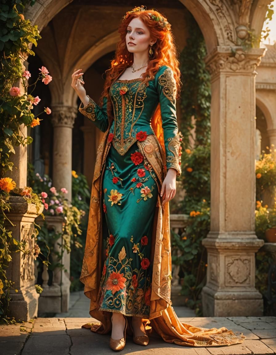 Red-Haired Faerie Enchantress in Renaissance Style