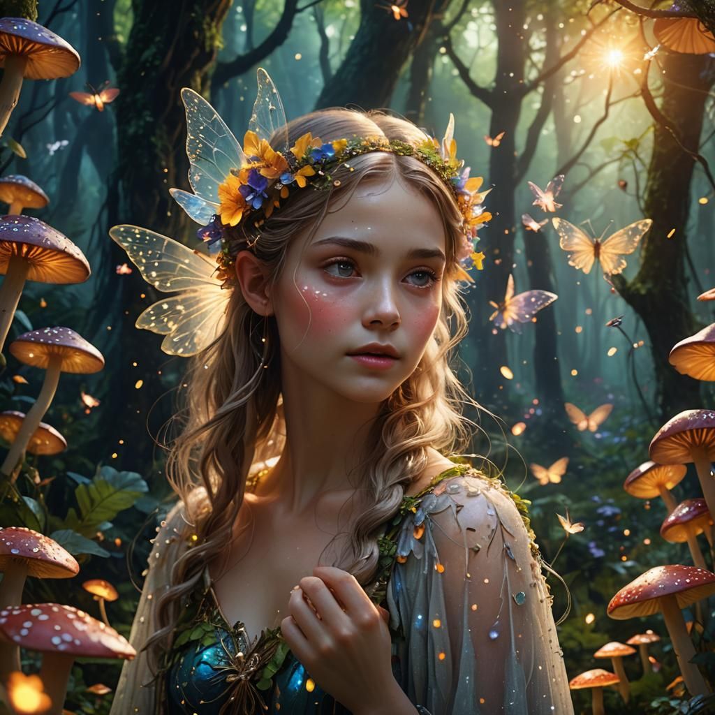 Enchanting Fairy in Lush Forest Digital Painting