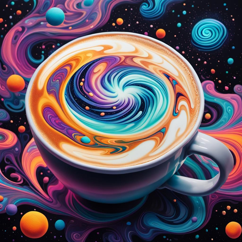 Cosmic Latte: Holographic Astral Illustration in Mixed Media