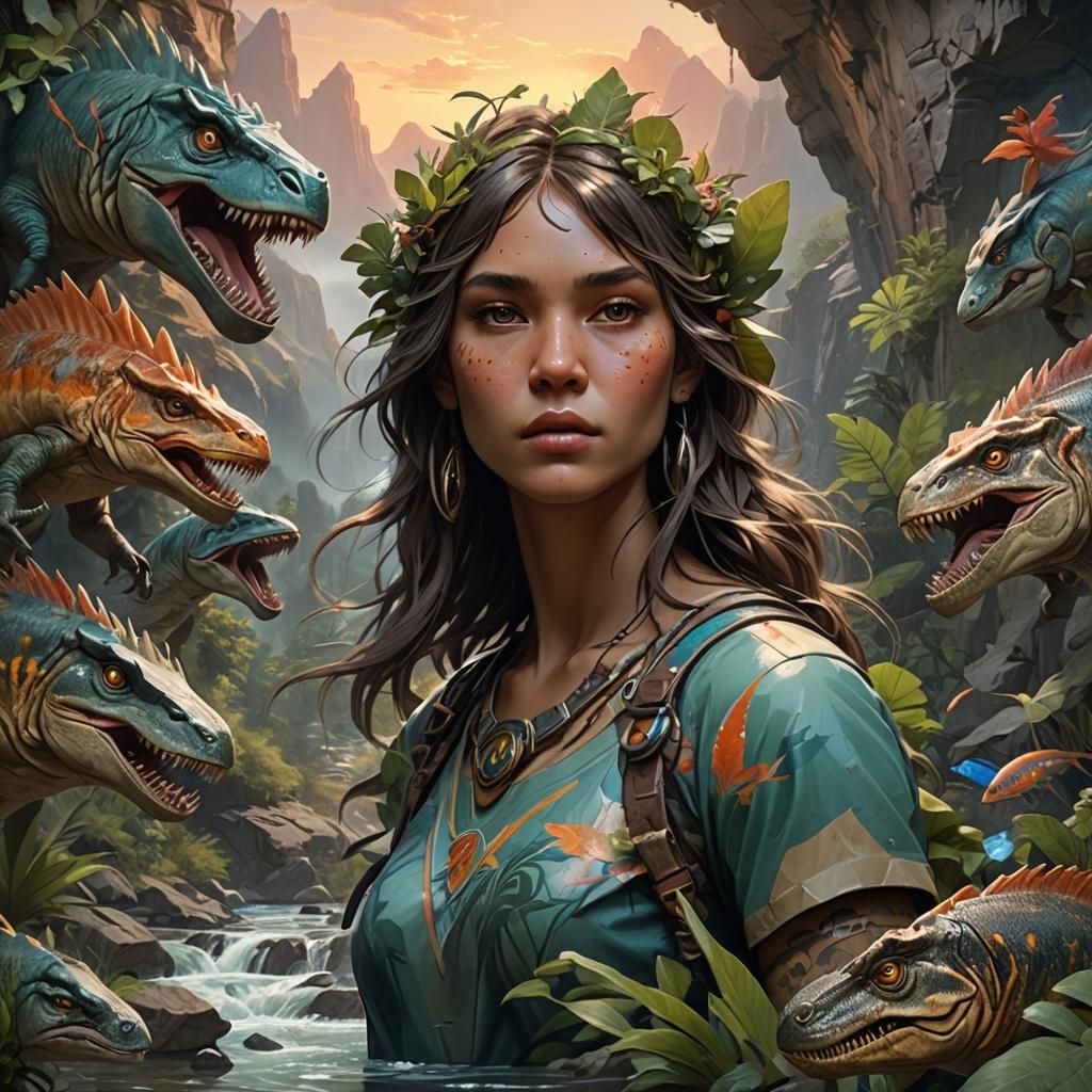 Prehistoric Mountain Scene with Dinosaurs in 3D