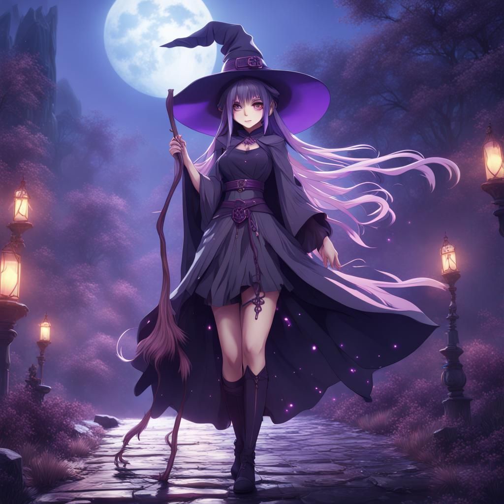 Dreamy Anime Witch in Detailed Matte Painting