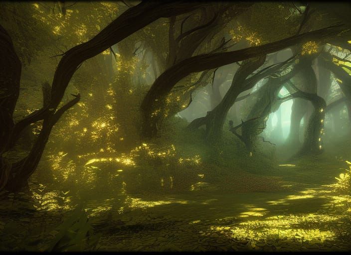 Otherworldly Woods with Fractal Leaves in 3D Shading