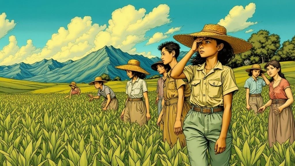 Moebius-Style Sci-Fi: Kids Weeding Alien Soybean Field