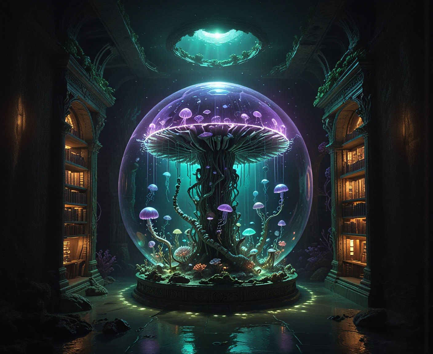Mysterious Underwater Library Concept Art