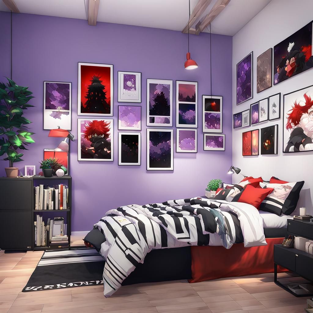 Anime-Inspired Modern Bedroom with My Hero Academia Posters