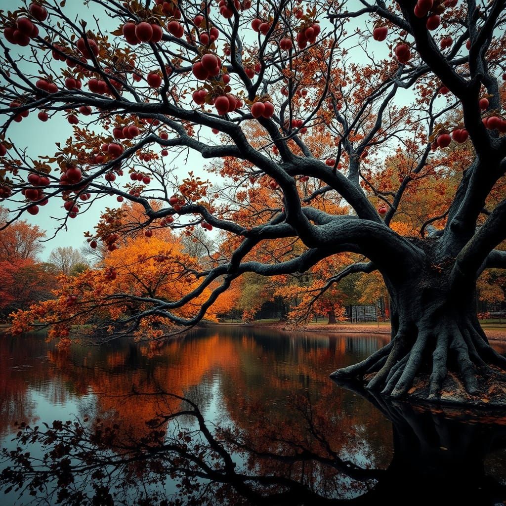 Autumnal Apple Tree Oasis in Hyperrealistic HDR