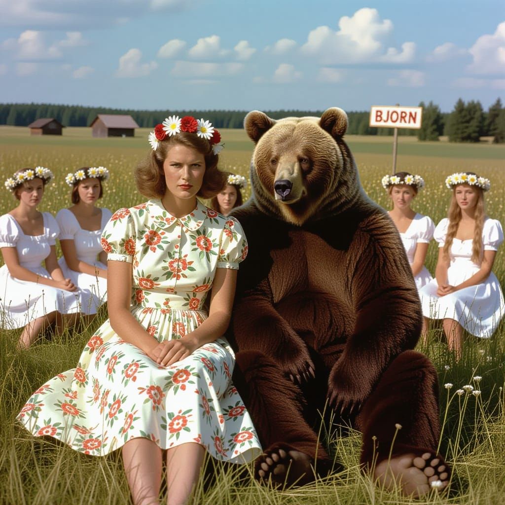 Sylvia Plath and Ted Hughes in Whimsical Folk Horror Scene