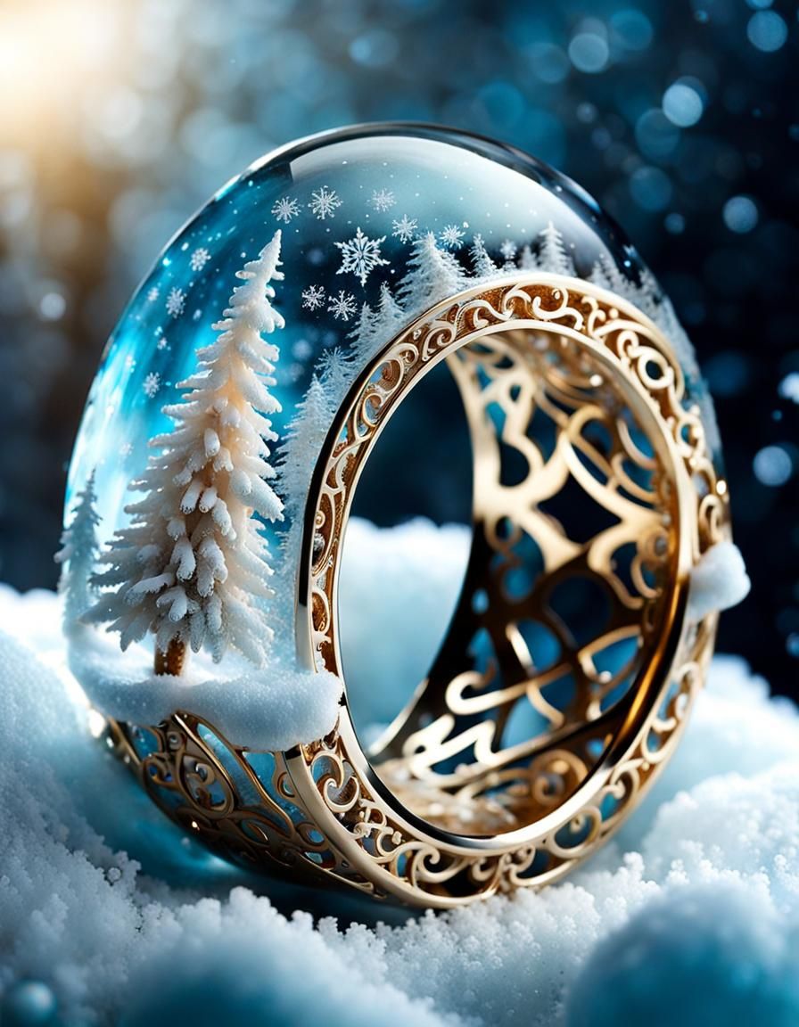 Icy Christmas World Inside Resin Ring