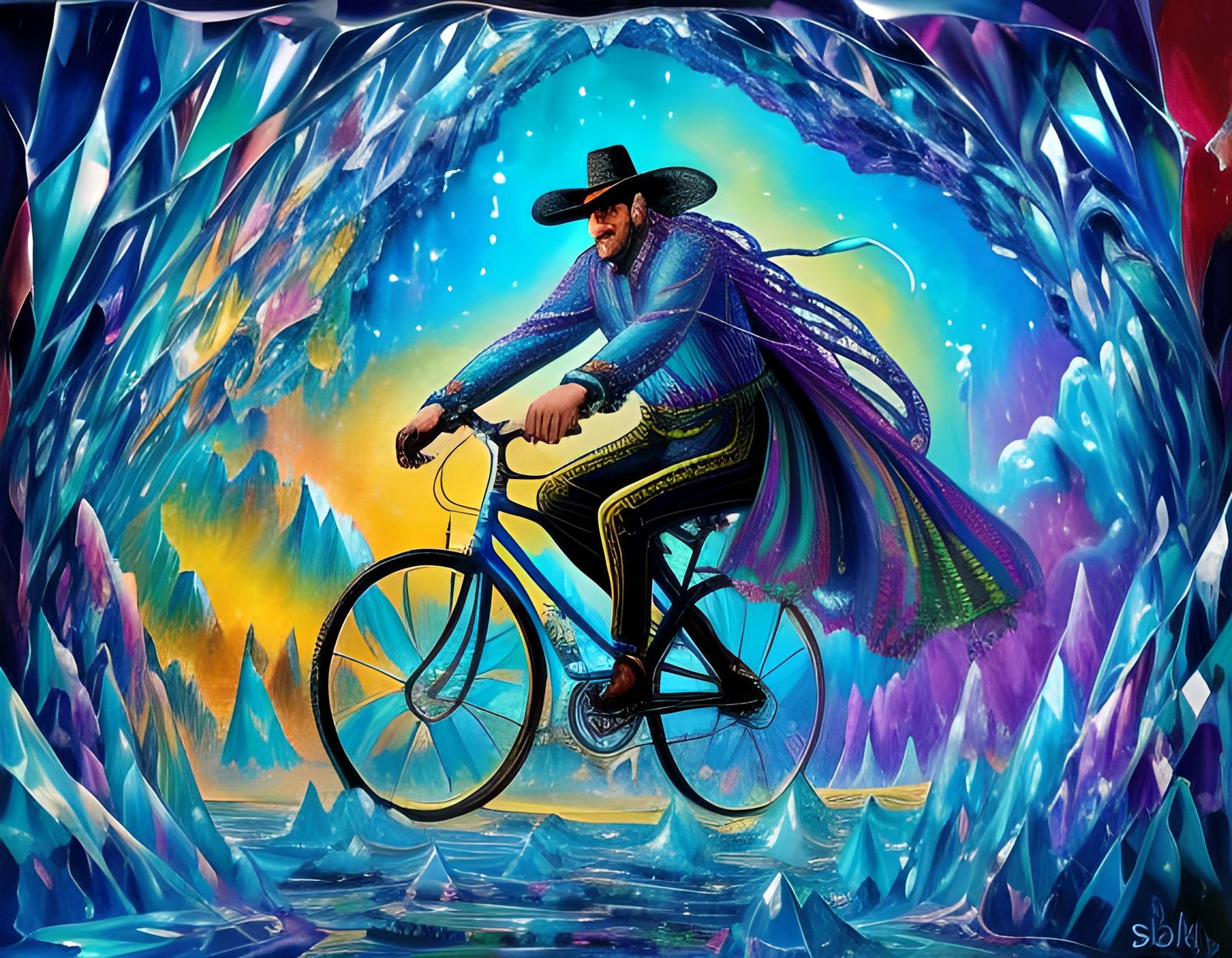 Hemp Bicycle in Crystalline World: Dali Surrealism