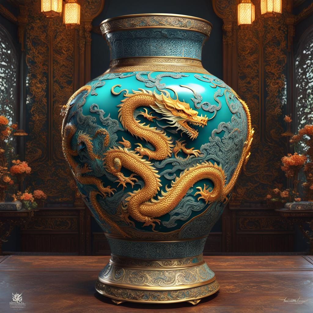 Ornate Dragon Vase in Rococo Style