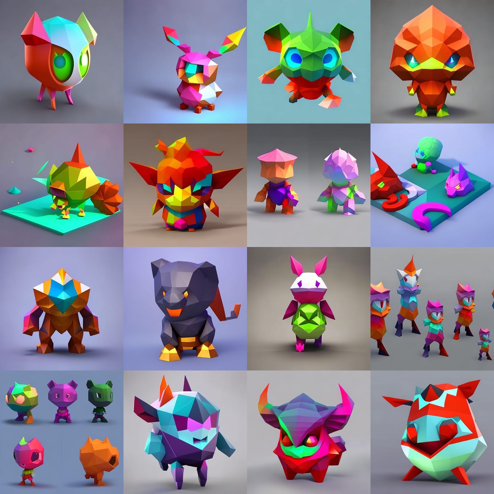 Kawaii Low Poly Creature in 3D Isometric Render