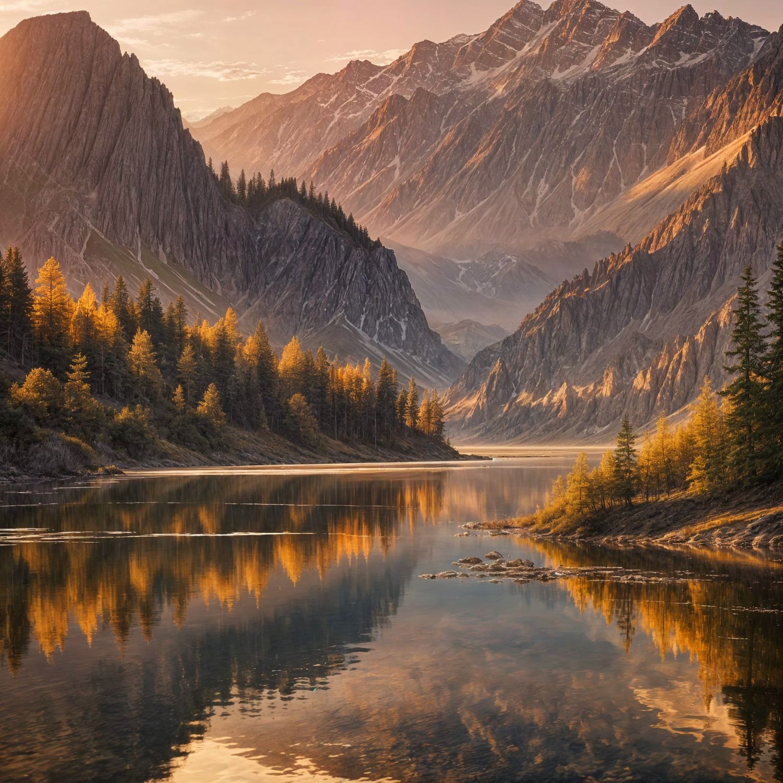 Mountain Sunset with Serene Lake Reflections