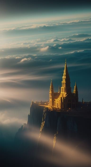 Divine Golden City Above Clouds in Epic Fantasy World