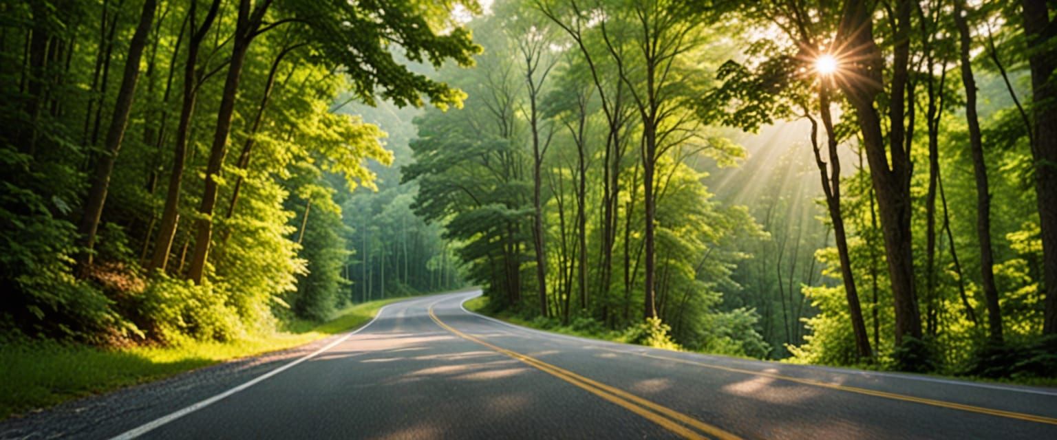 Summer Road with Divine Sunshine and Heavenly Clouds